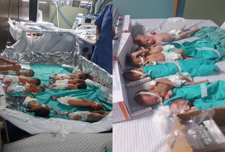 neonati prematuri fuori dalle incubatrici nell'ospedale al-Shifa di Gaza